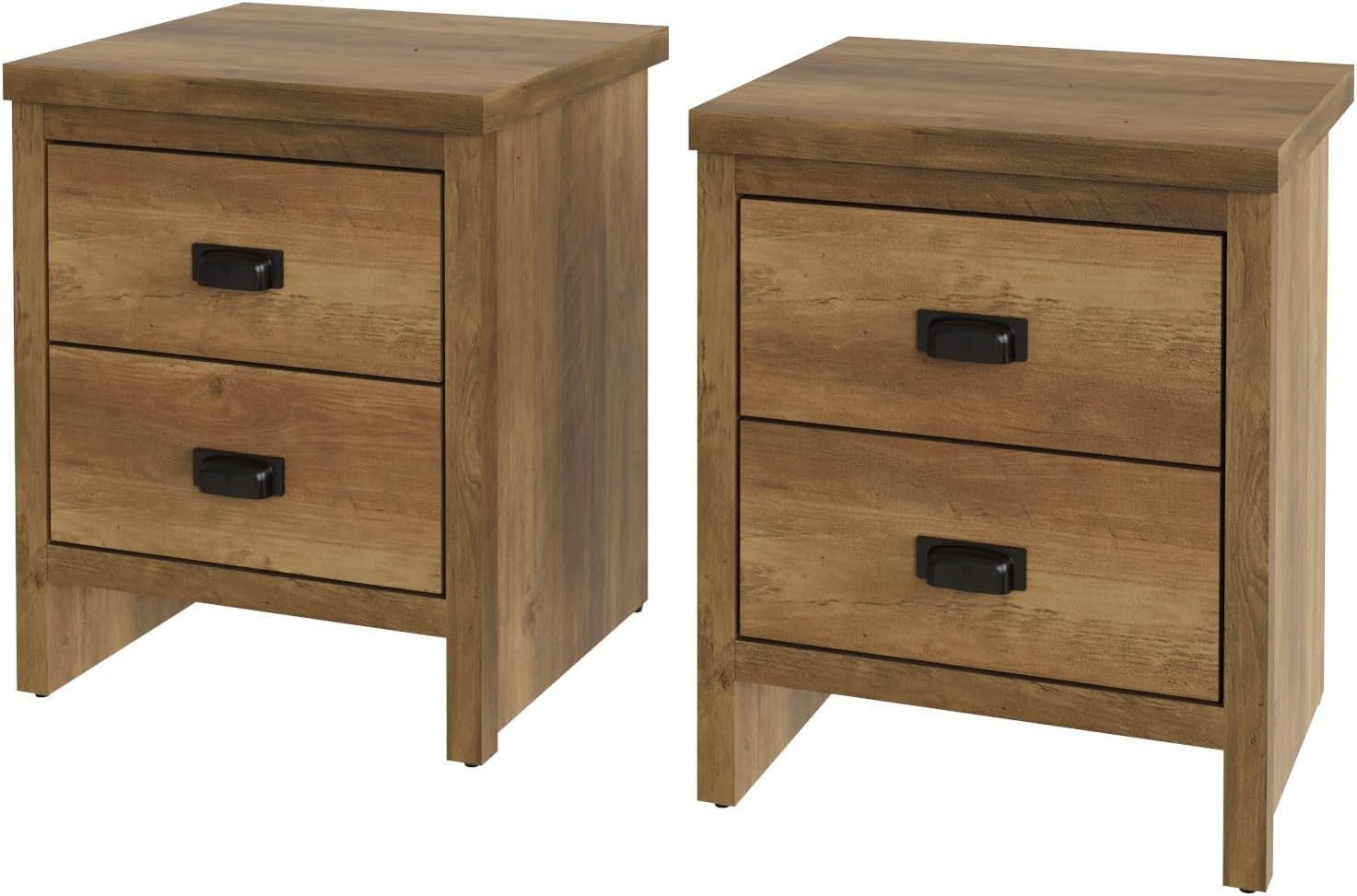 Pair of Oak 2 Drawer Bedside Tables | Rustic Wooden Nightstands with Shelf