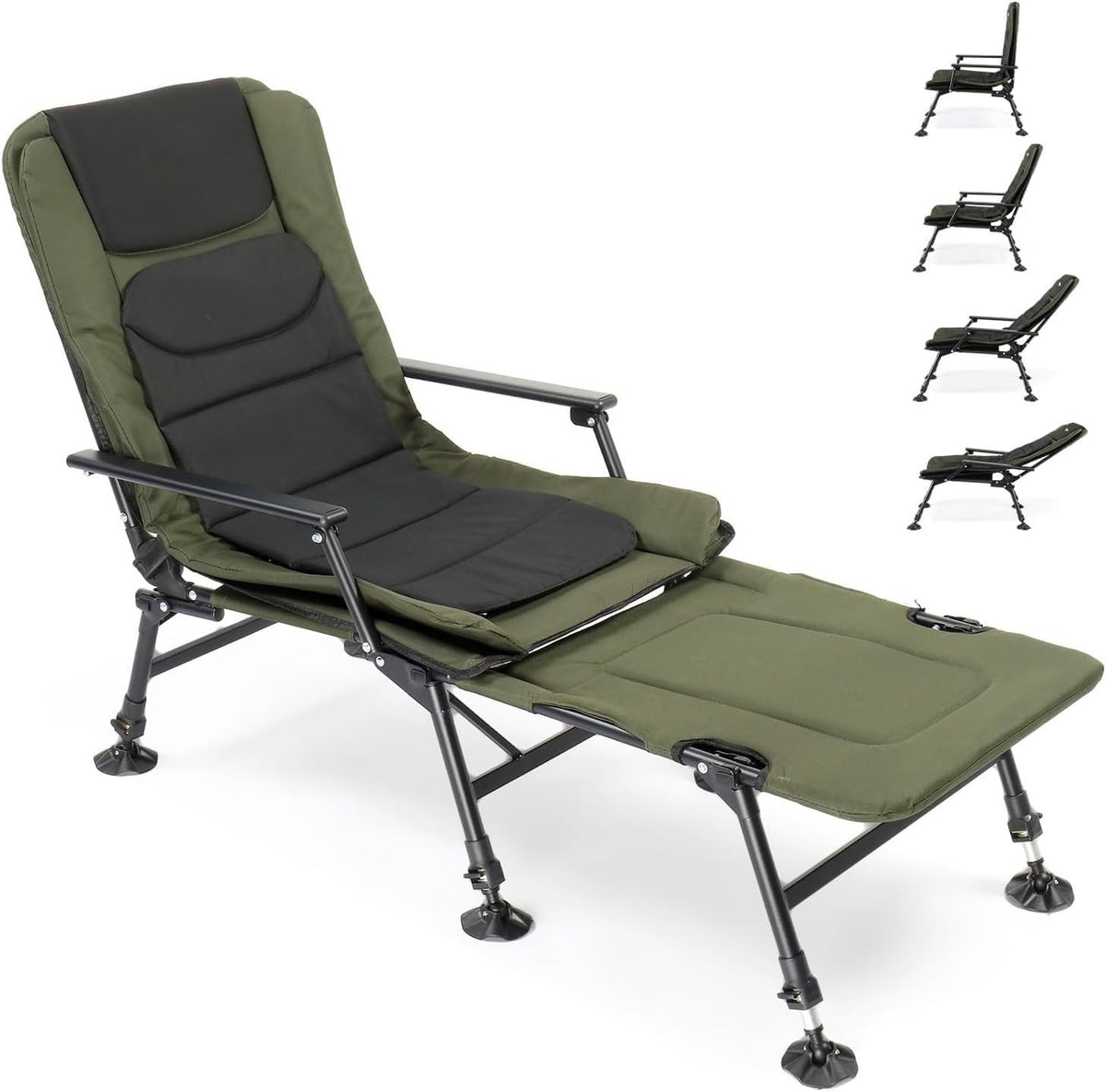 Reclining Fishing Camping Chair w/ Footrest, Padded, Foldable, 160kg Max