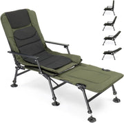Reclining Fishing Camping Chair w/ Footrest, Padded, Foldable, 160kg Max