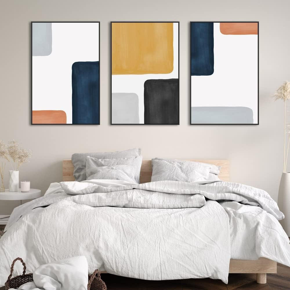 Modern Abstract 3-Piece Canvas Wall Art 24x32" Black Home Decor