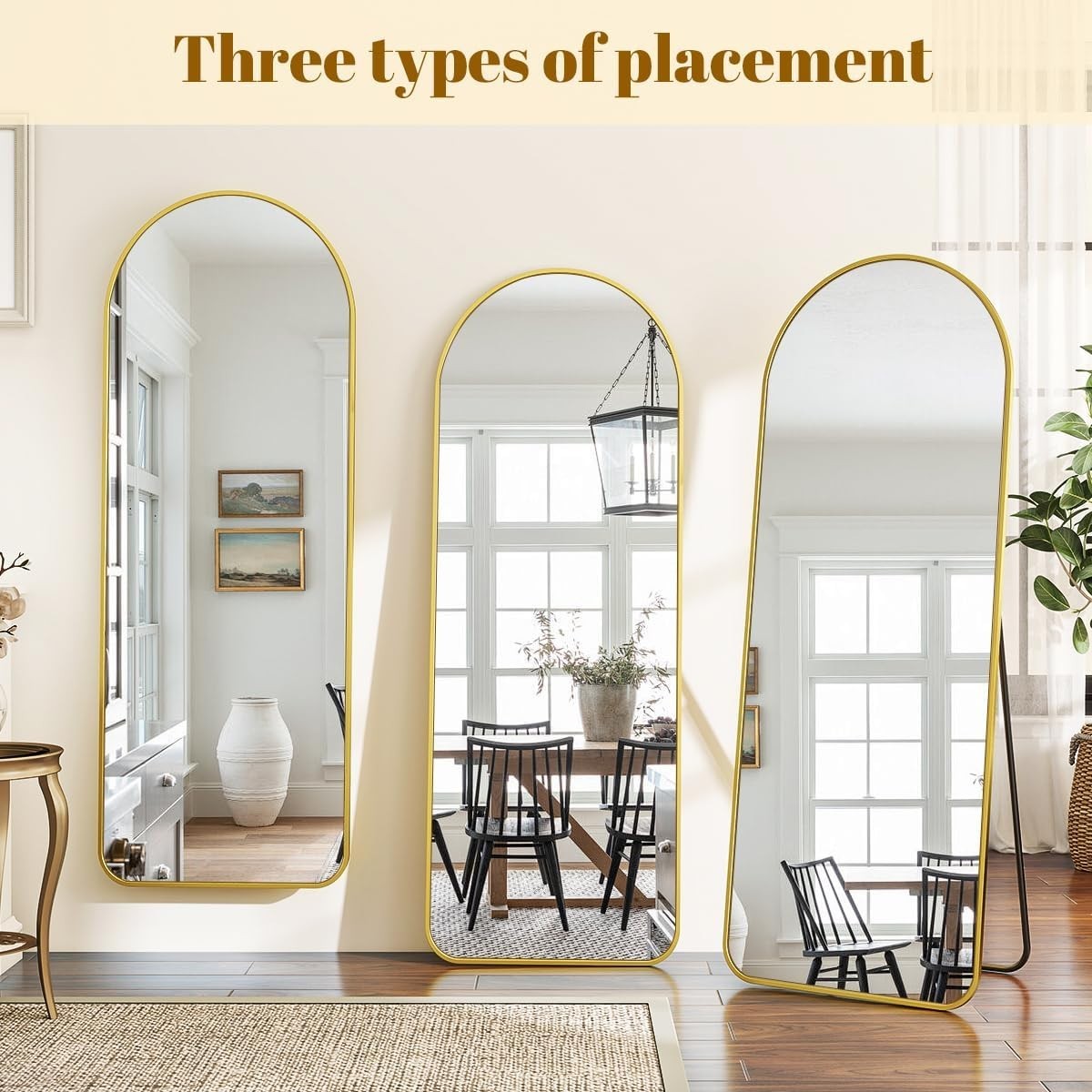 Gold Arch Full Length Mirror 165x53cm Wall Mounted or Leaning Frame