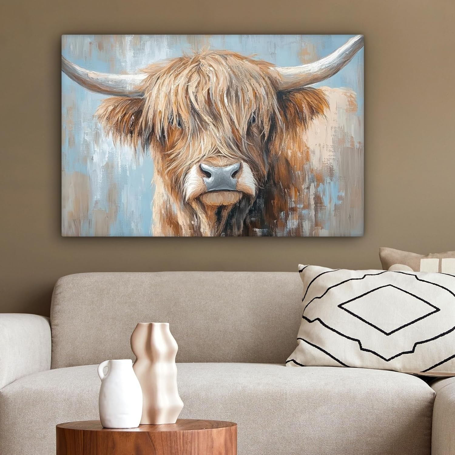 Highland Cow Canvas Wall Art 60x40cm Framed Rustic Farmhouse