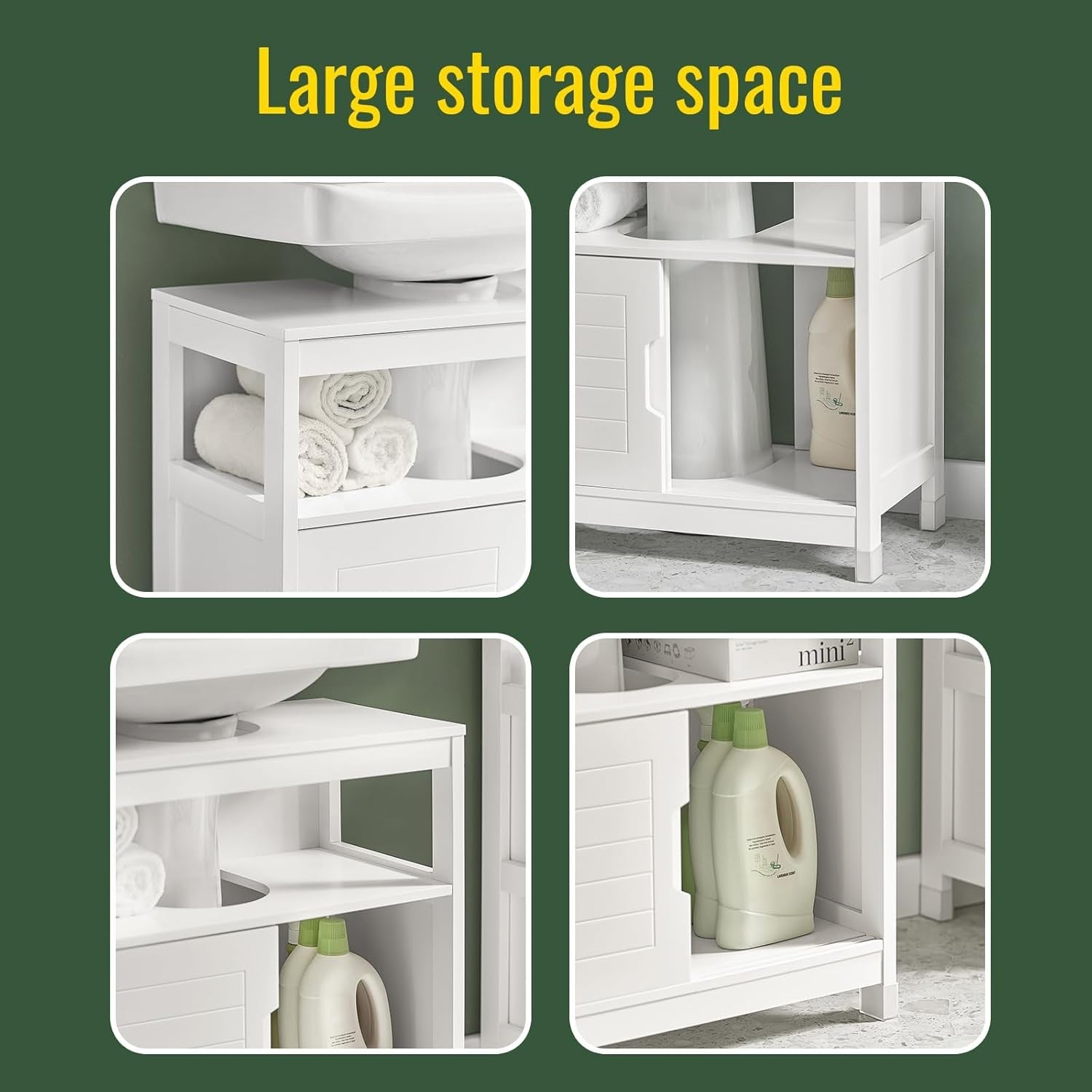 White Under Sink Bathroom Cabinet with Sliding Doors Storage Cupboard