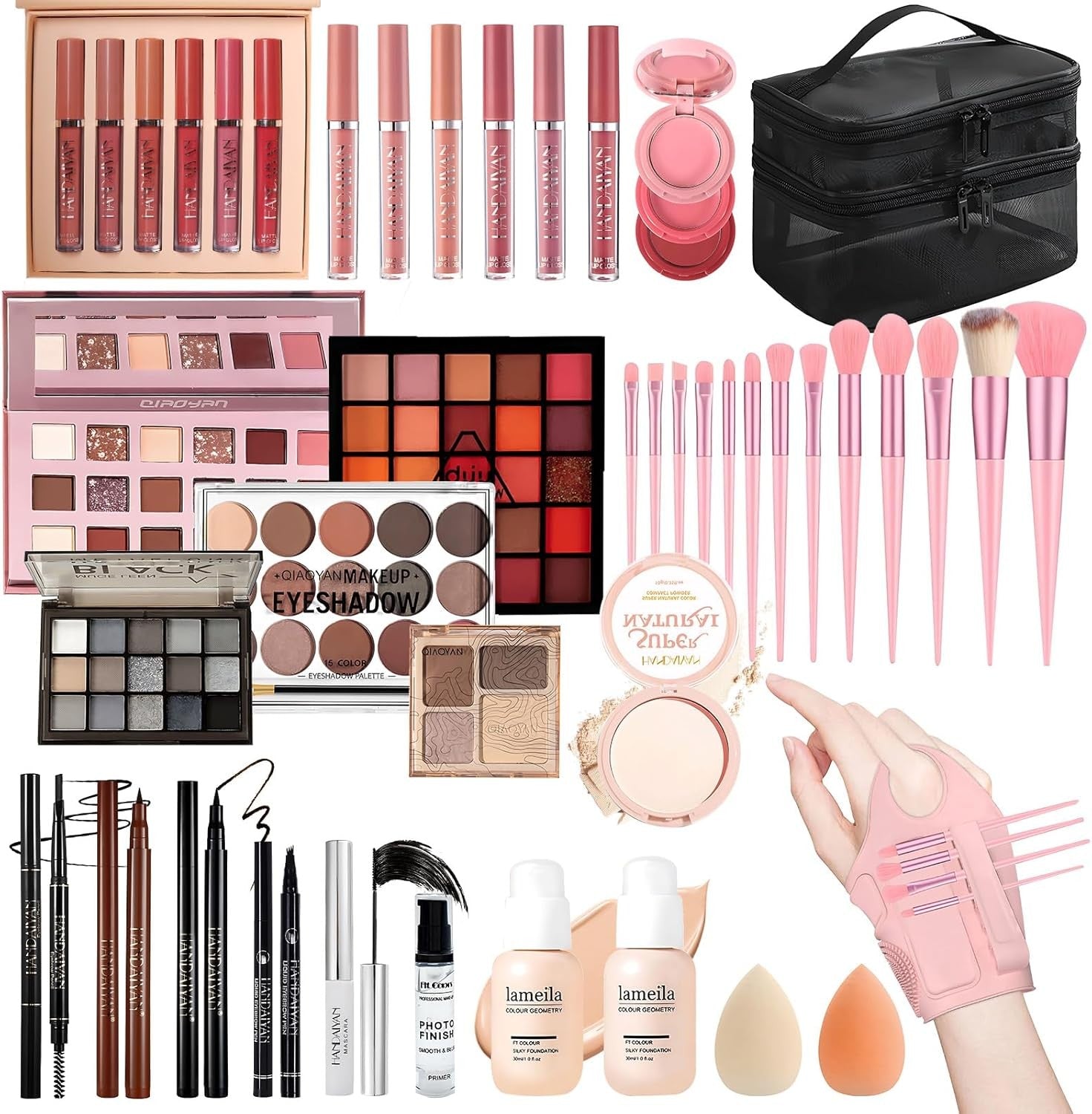 All In One Makeup Kit Set Foundation Eyeshadow Lipstick Brushes Bag