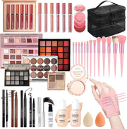 All In One Makeup Kit Set Foundation Eyeshadow Lipstick Brushes Bag