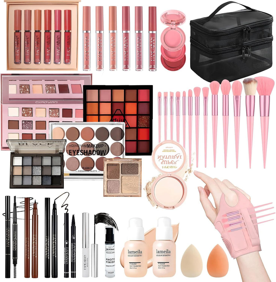 All In One Makeup Kit Set Foundation Eyeshadow Lipstick Brushes Bag