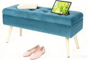 Light Green Velvet Storage Bench Ottoman Padded Seat Shoe Bench 80×35×43cm