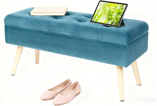 Light Green Velvet Storage Bench Ottoman Padded Seat Shoe Bench 80×35×43cm