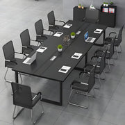 200x80cm Black Conference Table w/ Cable Ports & Adjustable Feet