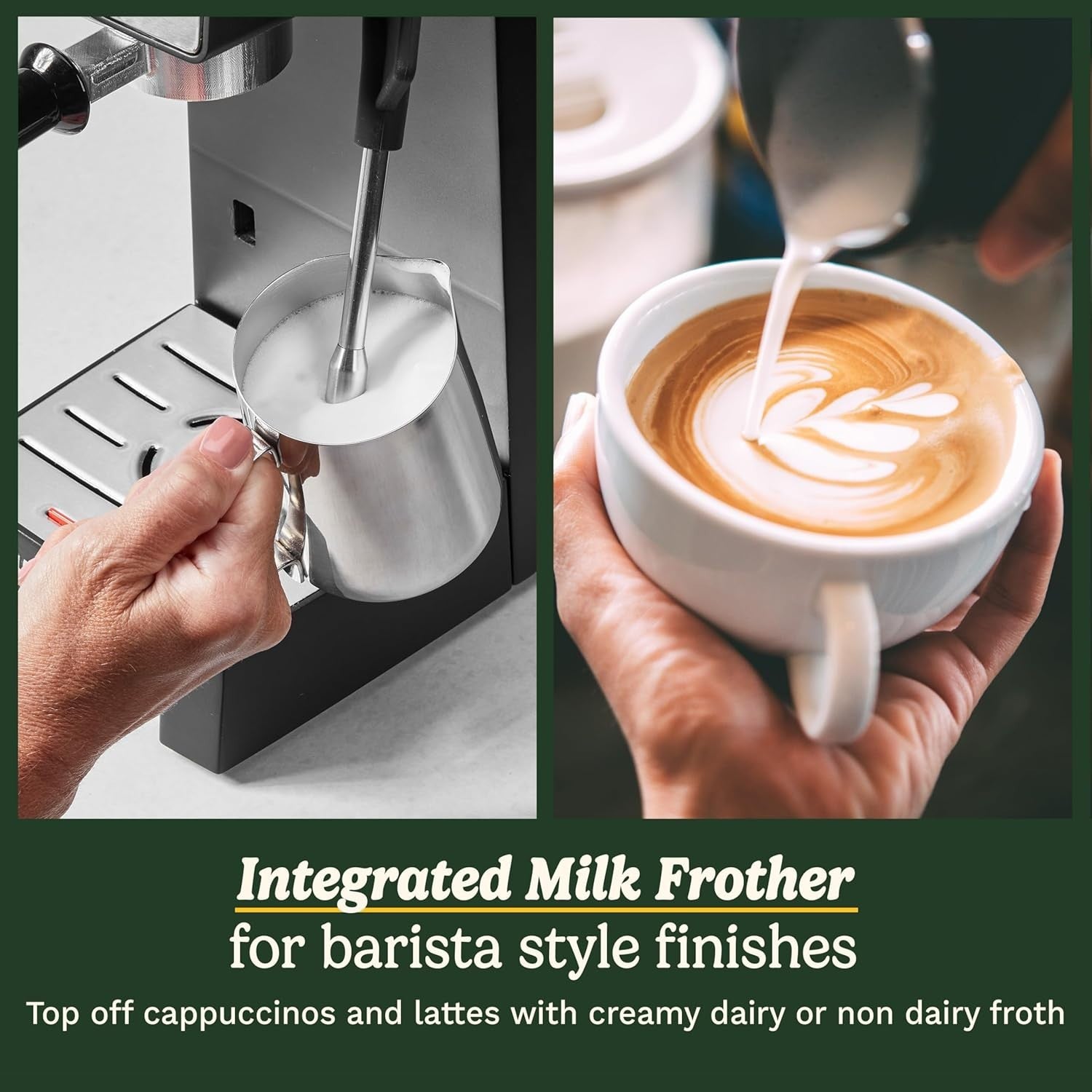 Slim Espresso Machine 15 Bar Pressure Milk Frother Compact Latte Cappuccino