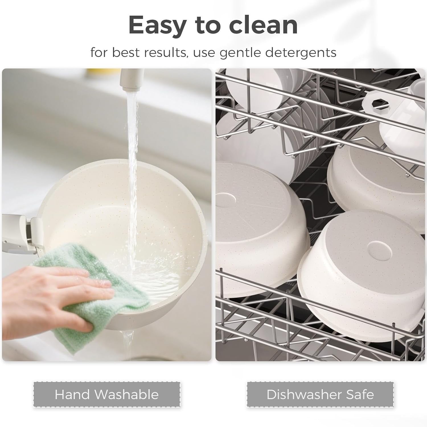 15pcs White Non Stick Granite Cookware Set  Induction Safe with Removable Handle