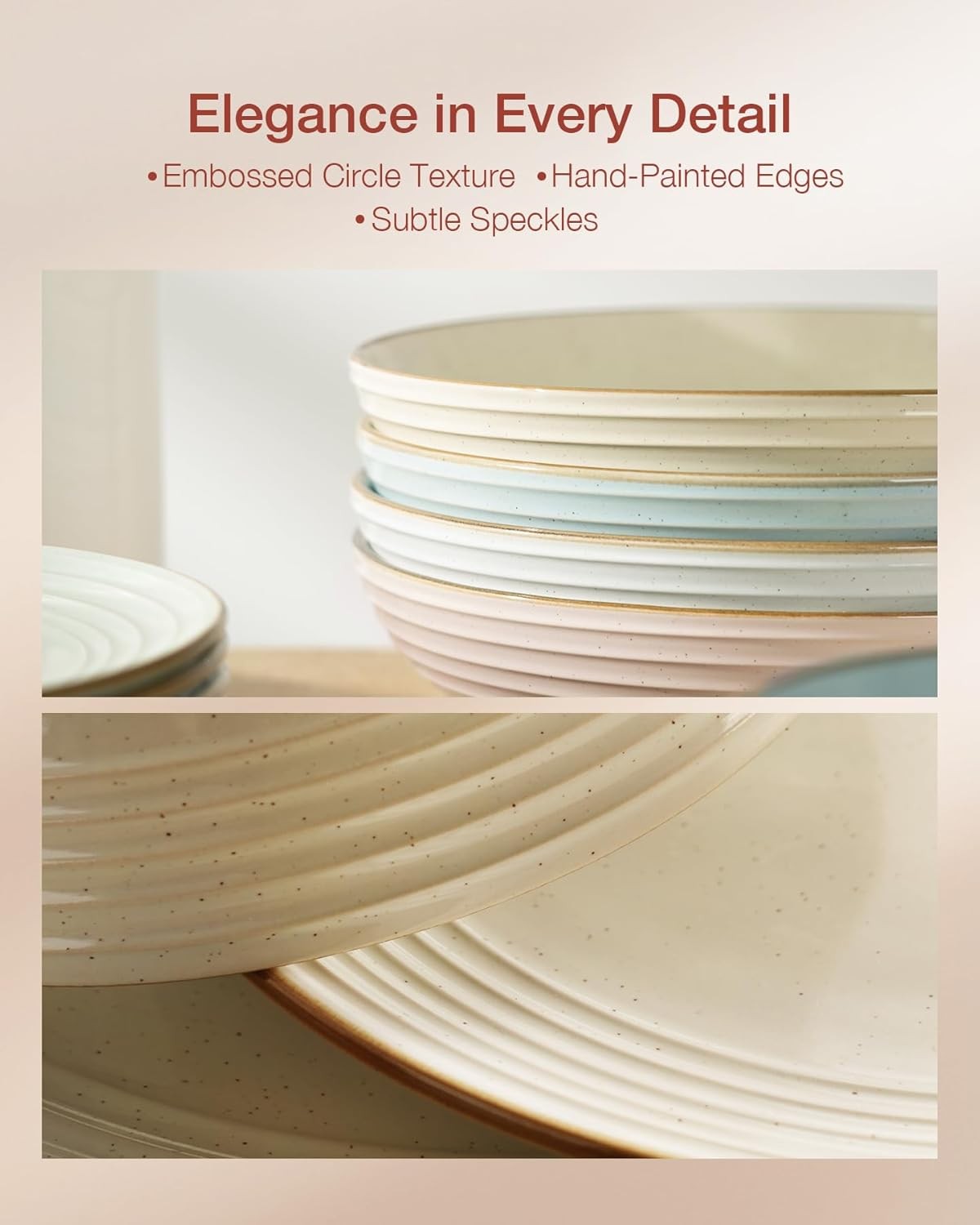 12pc Stoneware Dinner Set Multi Color Gold Rim Plates Bowls Dishwasher Safe