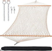 Beige Double Rope Hammock with Spreader Bar | 2-Person Outdoor Swing 450lbs