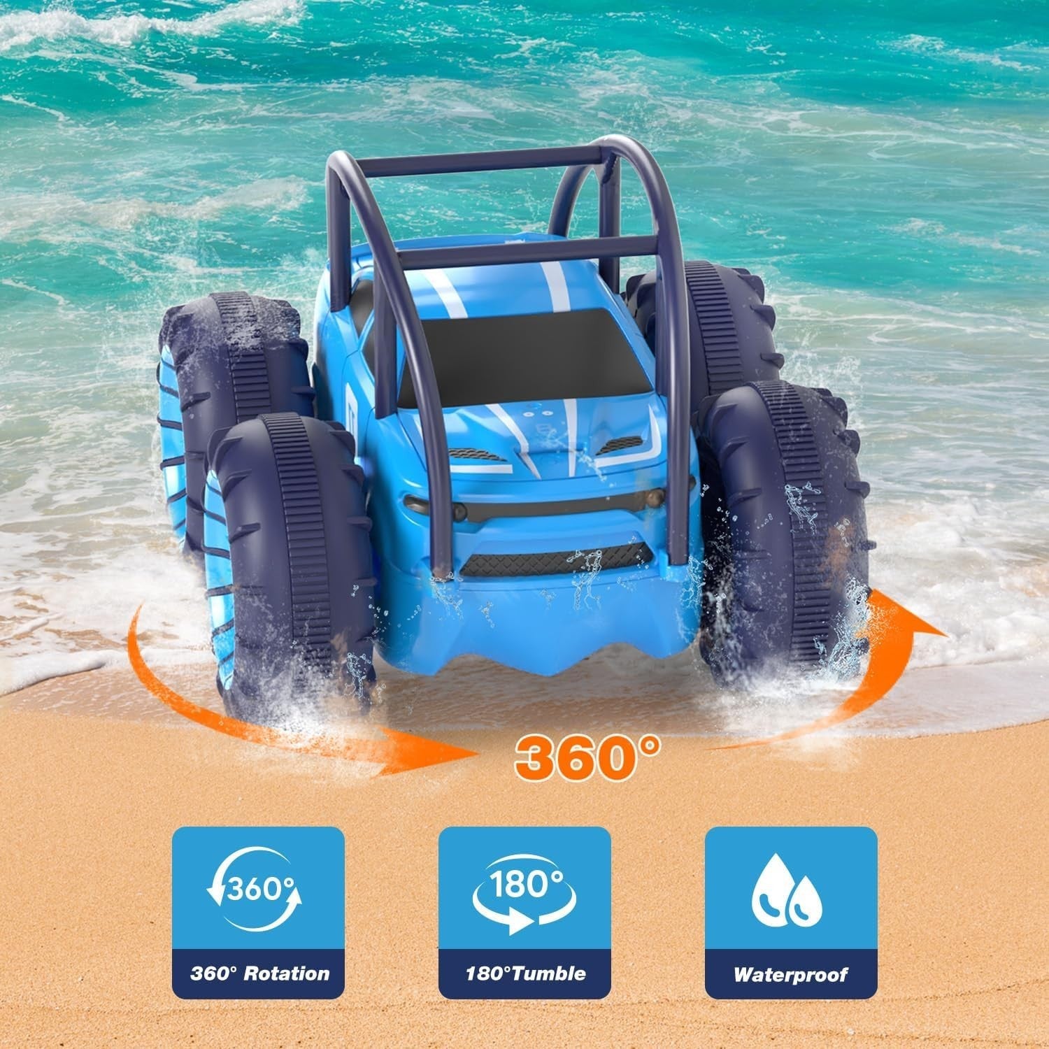 Amphibious RC Car 4WD – Fast USB-C Charge, 360° Flip, LED Stunt Toy