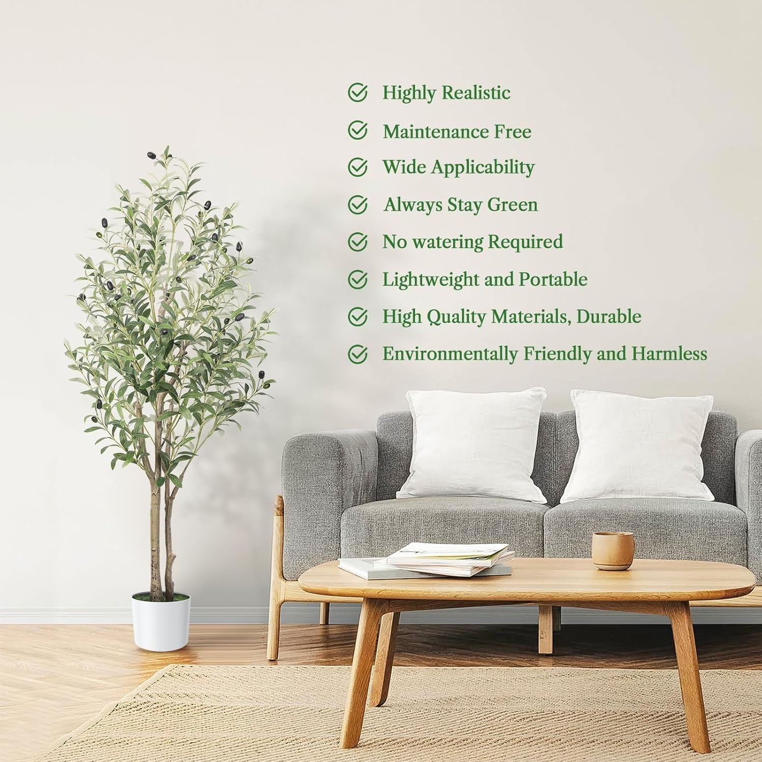 4FT Faux Olive Tree with White Pot Natural Wood Trunk Indoor Floor Home Decor