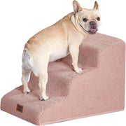 3 Step Dog Stairs for Sofa Bed High Density Foam Pet Ramp Washable Pink