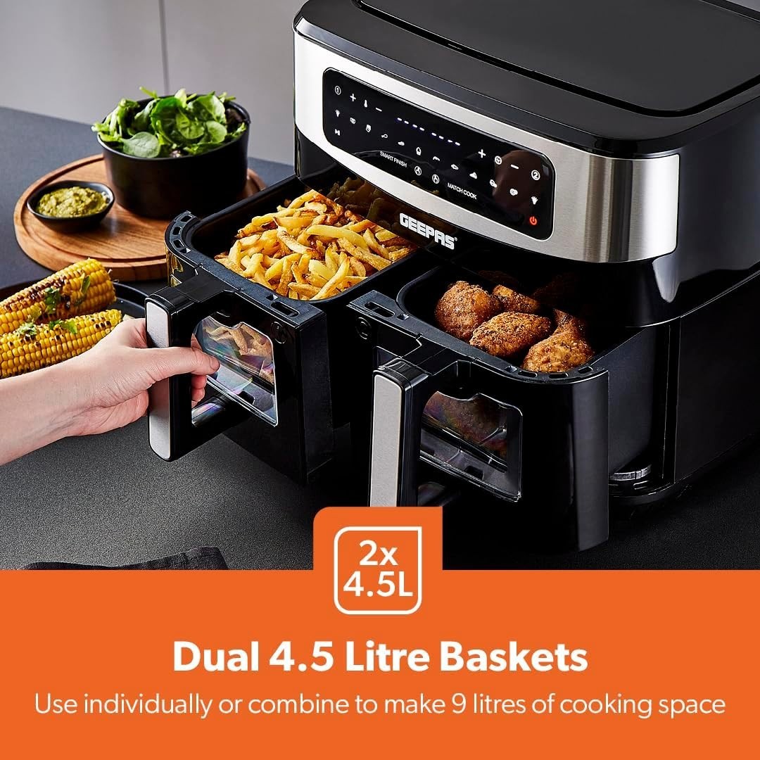 Dual Zone Air Fryer 9L | 2 Drawers Touch Screen 10 Presets Fast Healthy Cooking