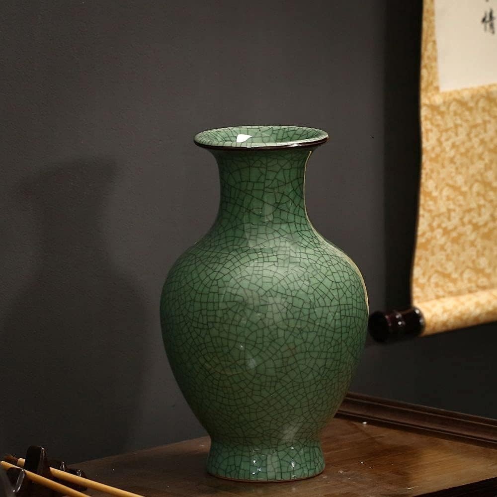Large Green Crackle Glaze Ceramic Vase Handmade Porcelain Home Décor