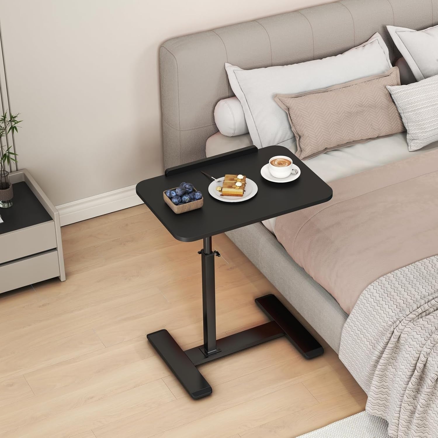 Adjustable C Shaped Side Table Laptop Desk Swivel Overbed Wheels