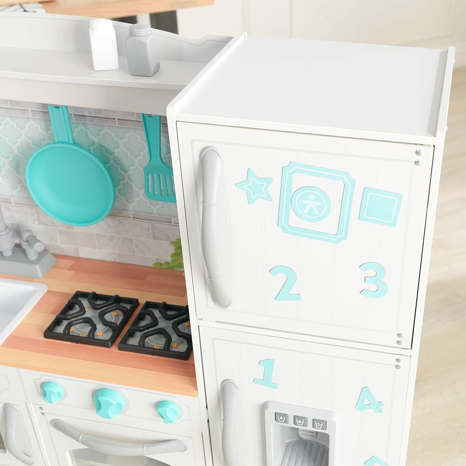 Wooden Kids Play Kitchen Ice Maker Fridge Magnets Grey Toy Set