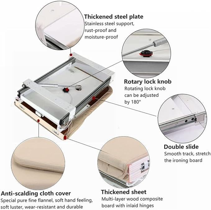 Pull Out Drawer Ironing Board 180° Rotating Space Saving Compact
