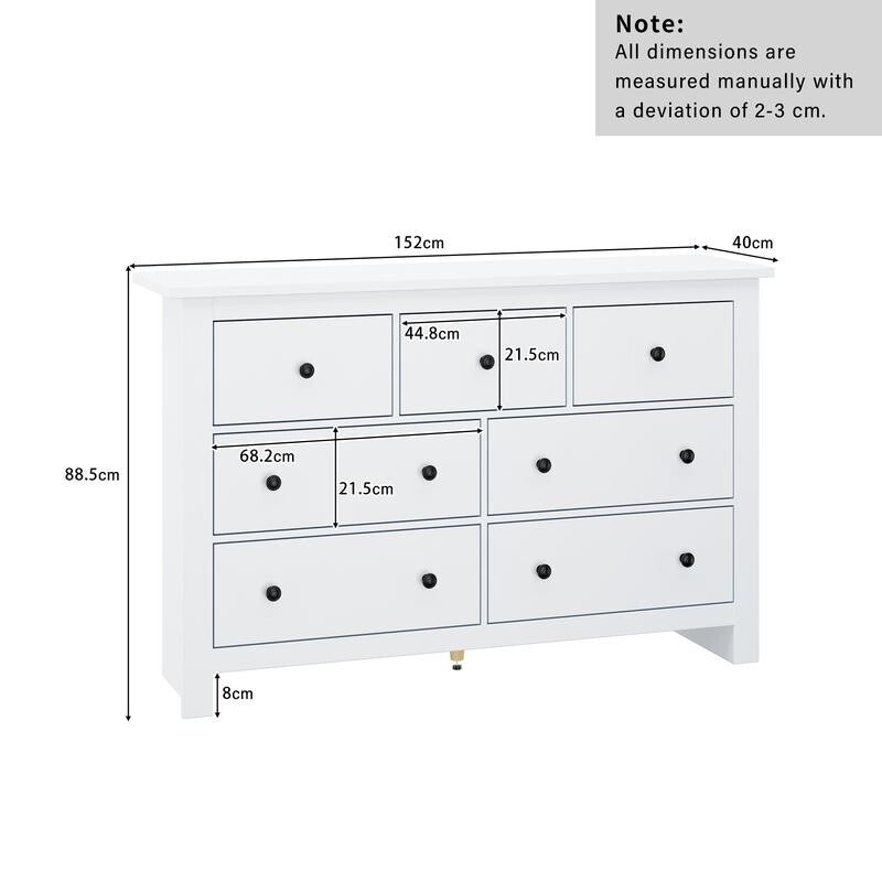 White Chest of Drawers 7 Drawer Storage Cabinet Sideboard for Living Room