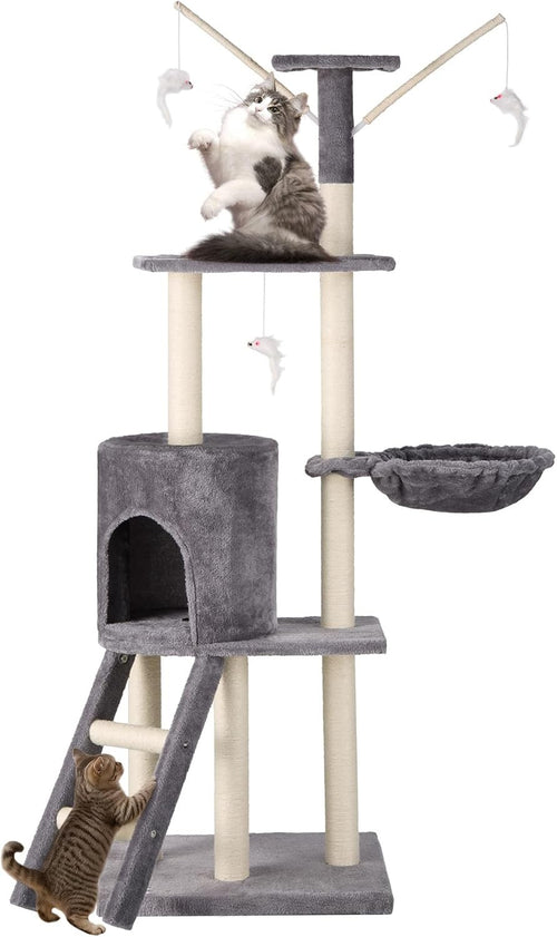 Cat Tree 146cm Multi Level Tower With Scratching Posts Condo & Hammock Grey