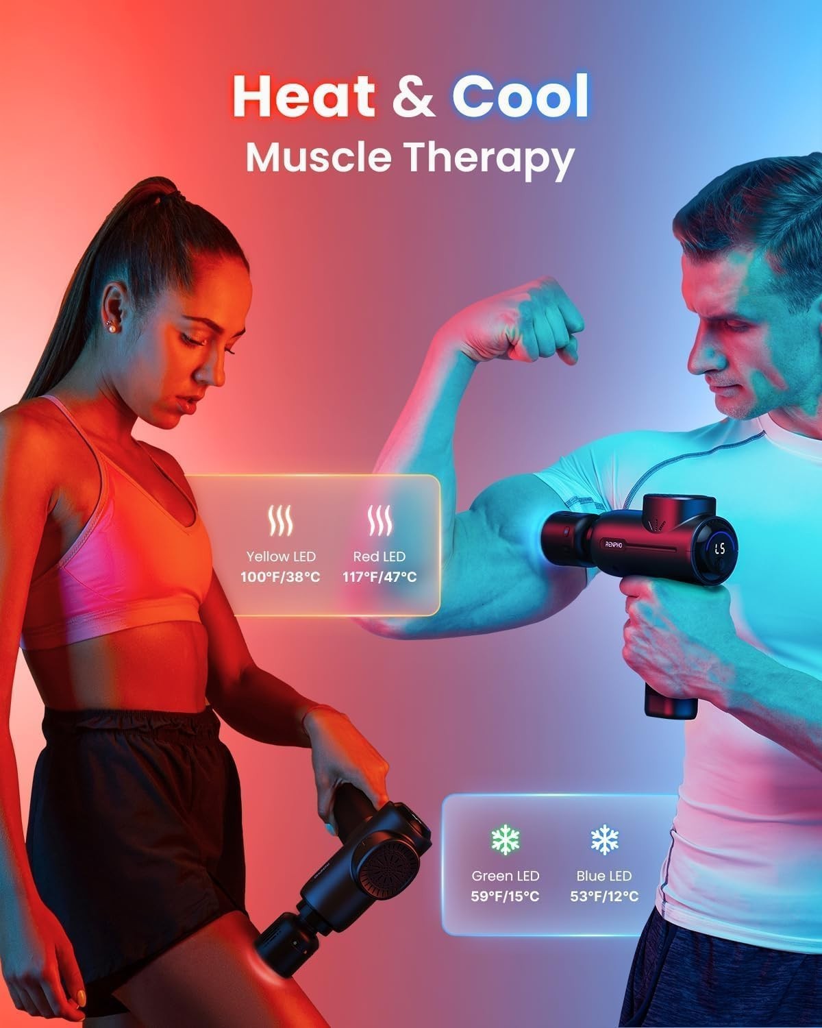 Deep Tissue Massage Gun w/ Heat & Cold | Muscle Recovery, Pain Relief