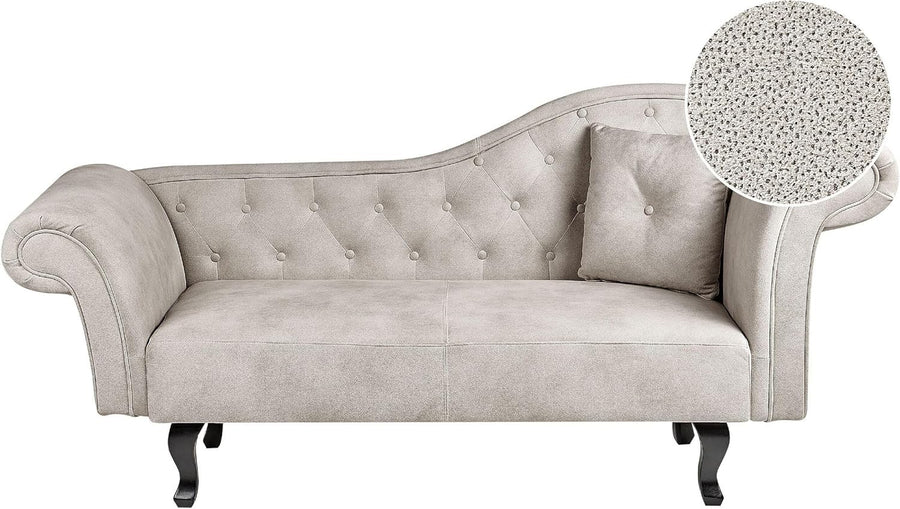 Taupe Velvet Right Hand Chaise Lounge Button Tufted Recliner with Cushion