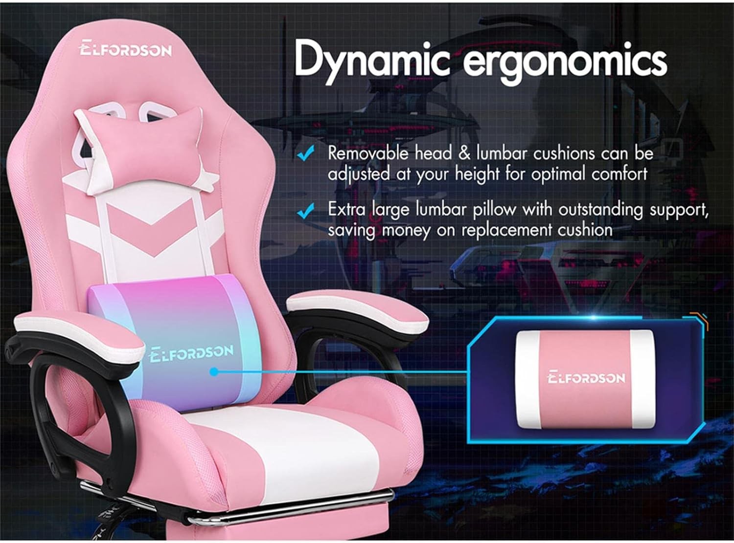 RGB LED Massage Gaming Chair Recliner w Footrest 150° Pink