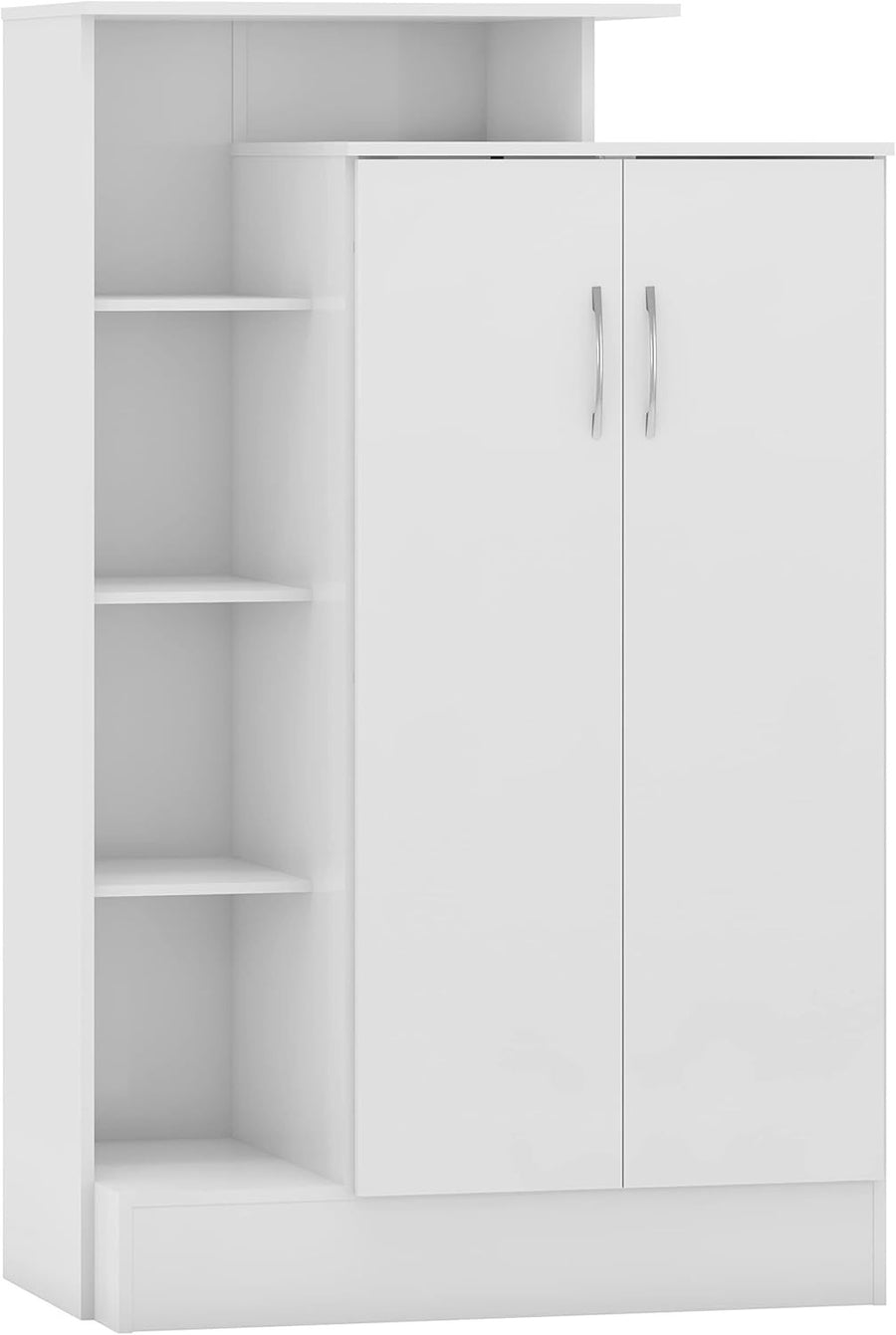 White Gloss Open Shelf Wardrobe 2 Doors Storage Cabinet Bedroom Unit