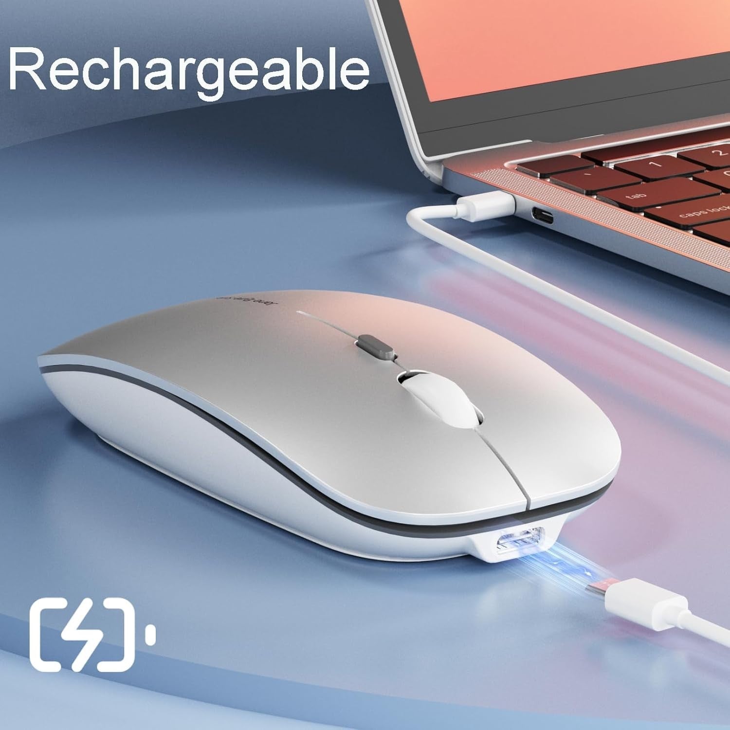 Slim Wireless Mouse Rechargeable Silent 2.4G 1600 DPI Silver
