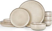 12pc Stoneware Dinner Set Plates Bowls Microwave Dishwasher Safe Cream