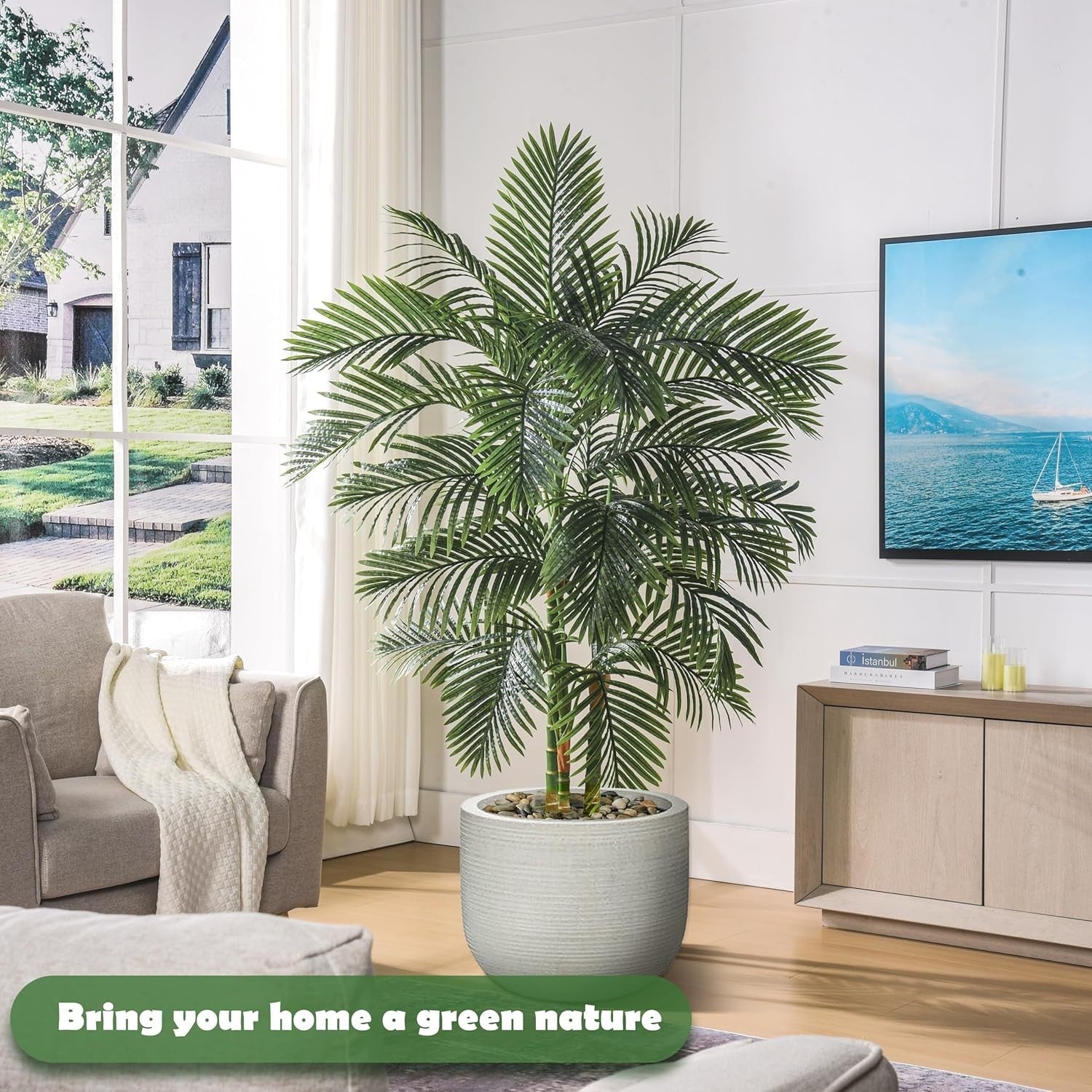 180cm Artificial Golden Cane Palm Tree with Black Planter Home Garden Décoration