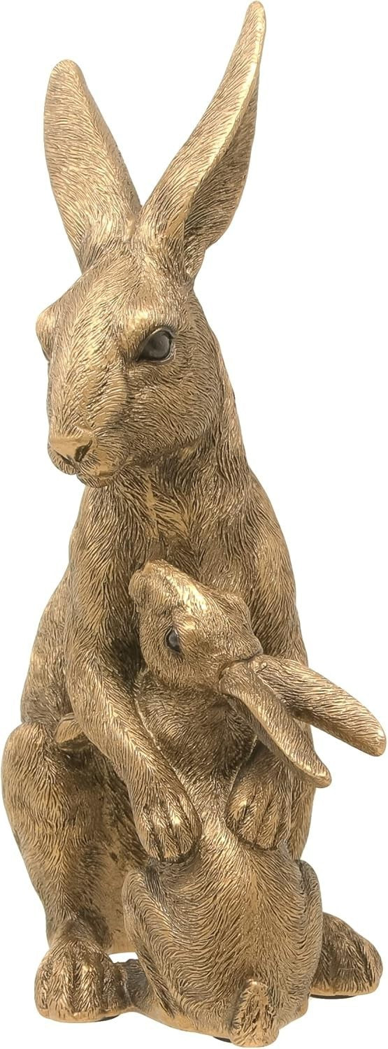 Mother & Baby Hare Figurine Bronze Resin Ornament 25cm Garden Home Decor Gift