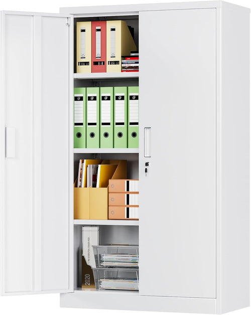 Lockable Metal Storage Cabinet 2 Doors 3 Adjustable Shelves Durable 140x80x40cm