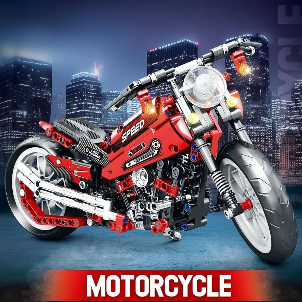 Motorcycle Building Blocks Kit with Moving Pistons & Display Stand 32cm