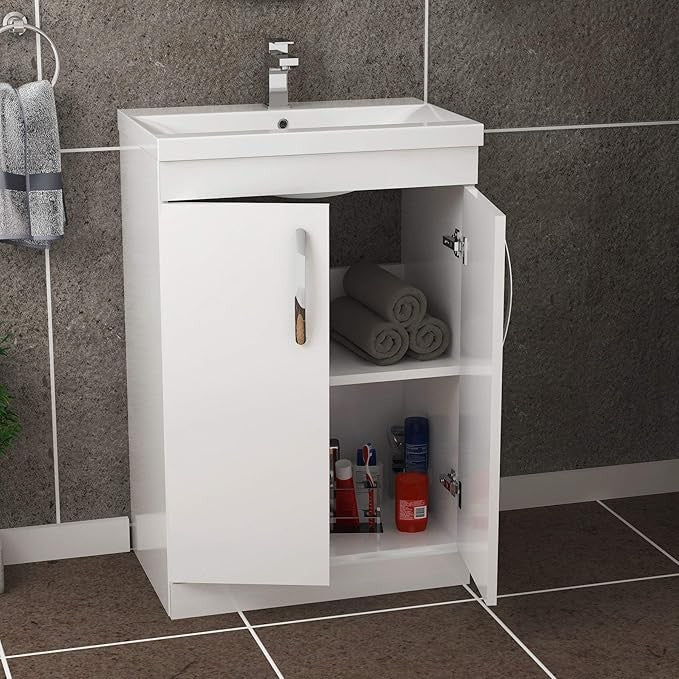 500mm White Bathroom Vanity Unit with Basin Sink 2 Door Floor Standing Storage