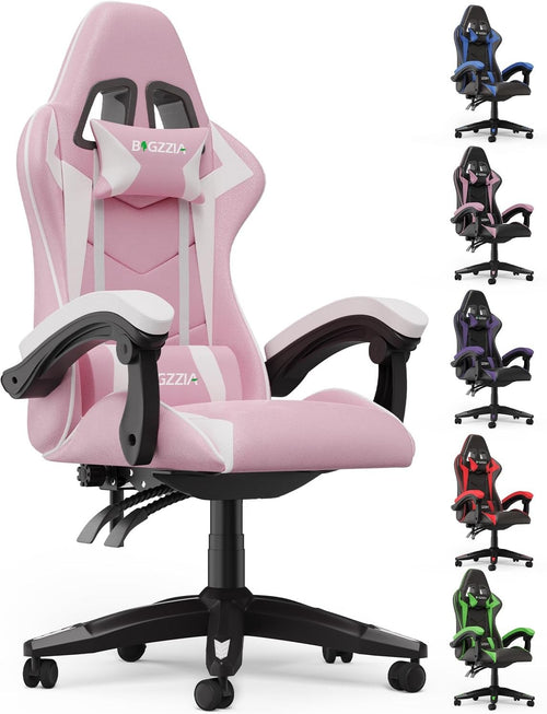 Ergonomic Gaming Chair White Pink Reclining Adjustable Office Seat