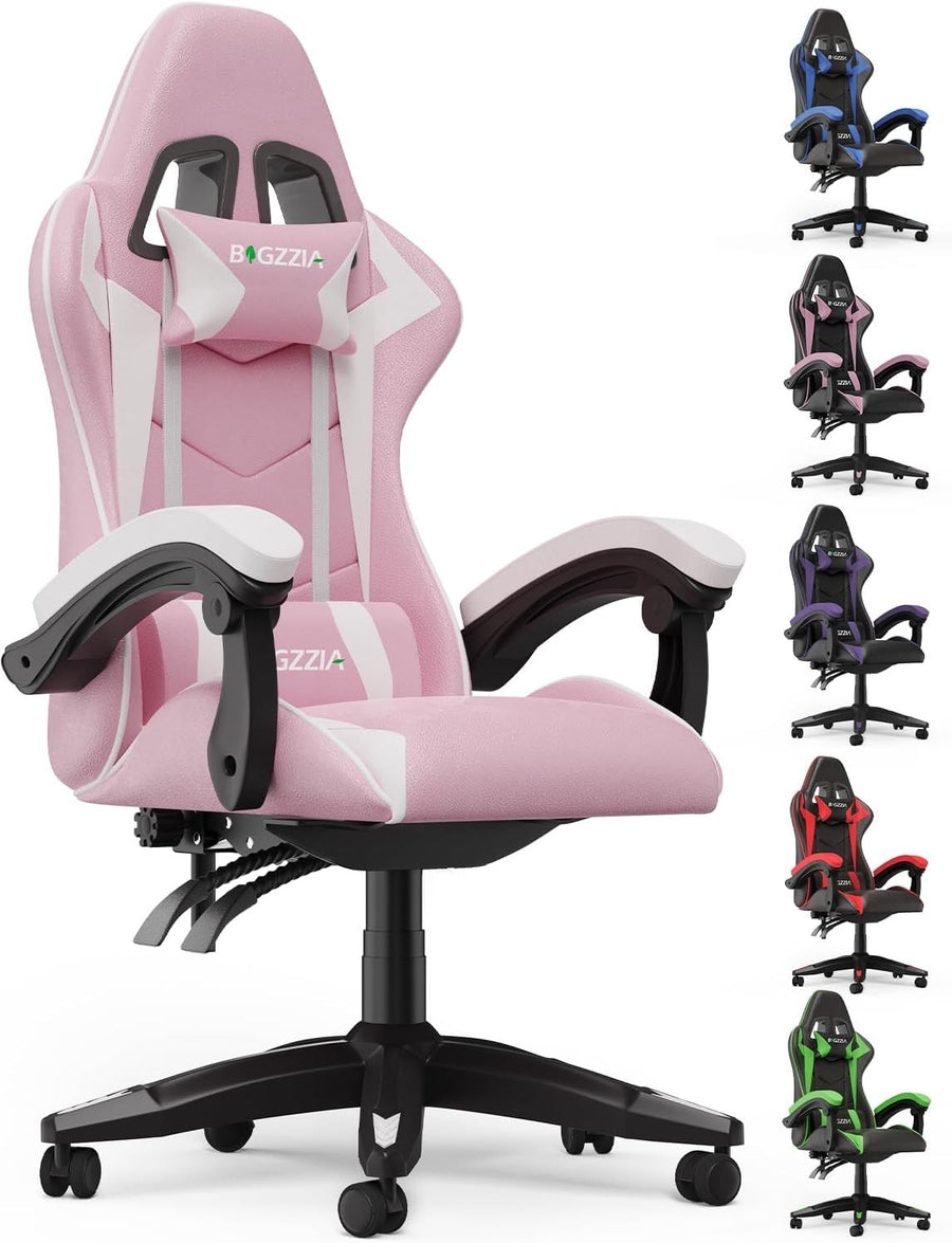 Ergonomic Gaming Chair White Pink Reclining Adjustable Office Seat