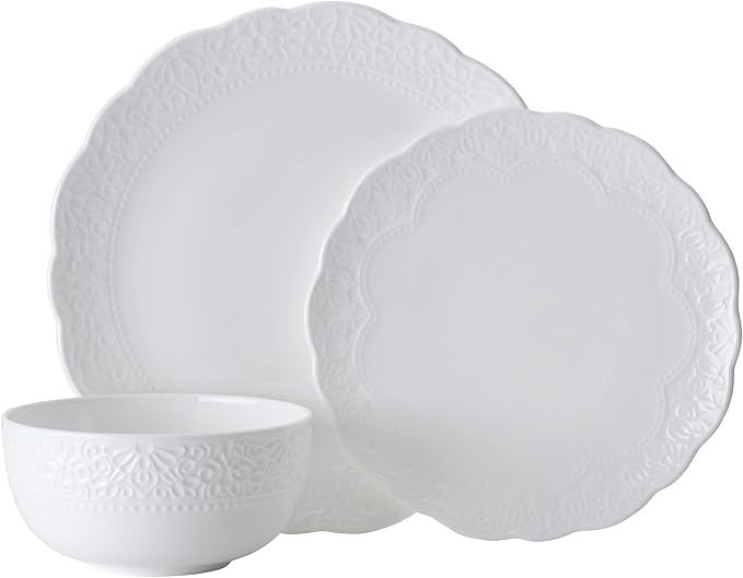 12pc White Bone China Dinnerware Set Chip Resistant Plates Bowls for 4