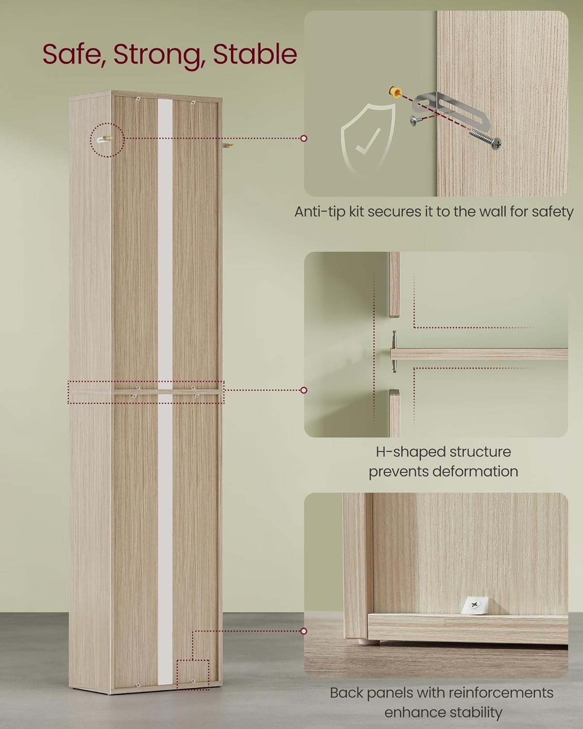 6 Tier Natural Wooden Bookcase Tall Storage Display Book Shelf for Living Room