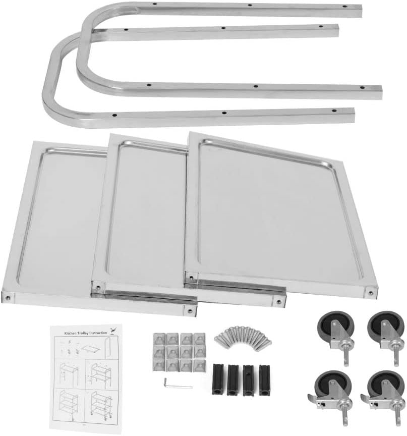 Stainless Steel Serving Trolley 3 Tier Kitchen Cart with Locking Wheels