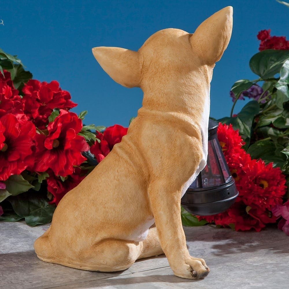 Dog Solar Lantern Statue Chihuahua Resin Garden Light LED