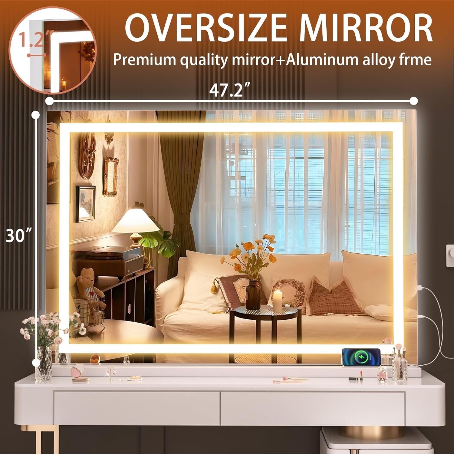 LED Vanity Mirror 120x75cm Wall/Table Makeup Mirror Touch Dimmer Light