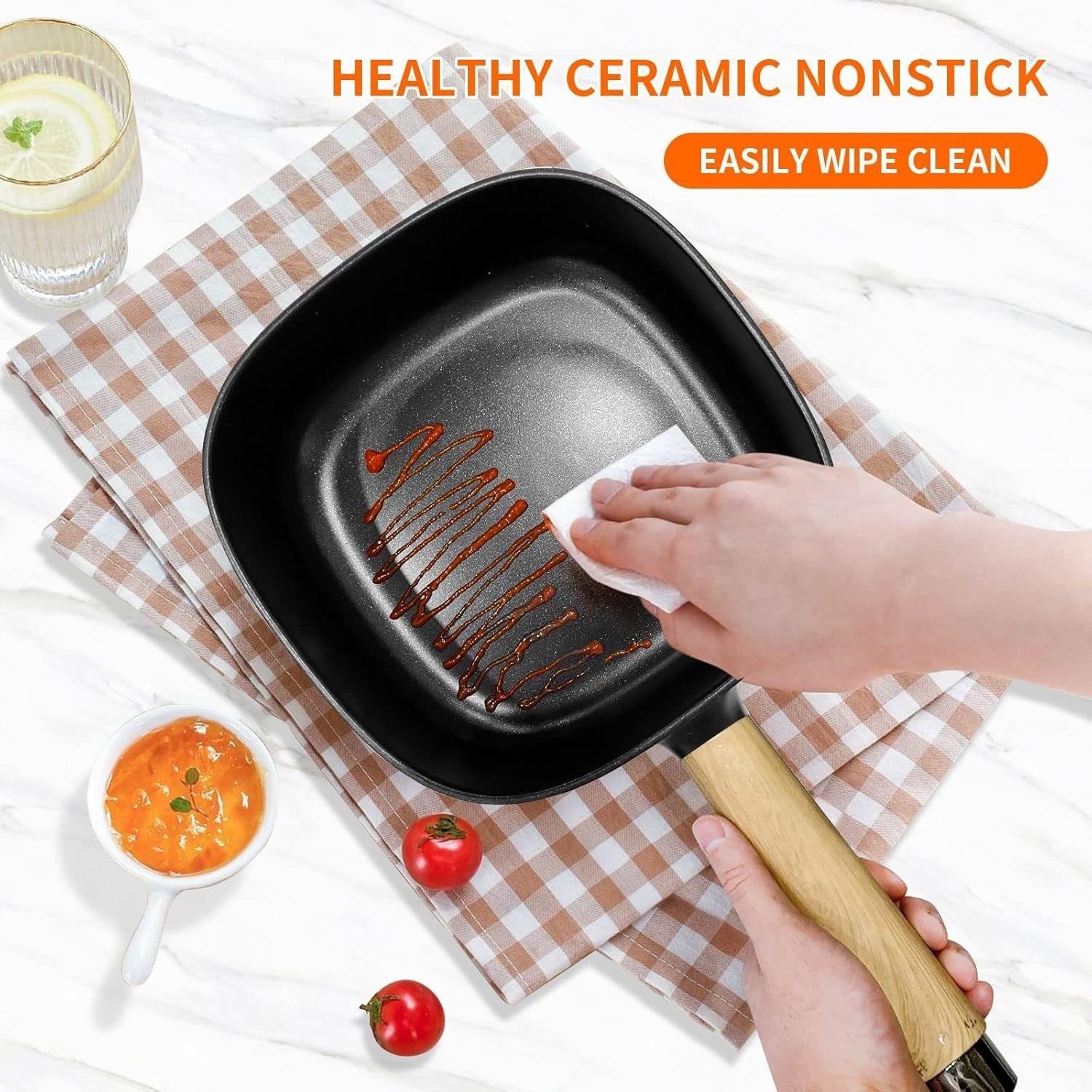 Electric Hot Pot Multi-Cooker 2L Ceramic Non-Stick Pan with Steamer Lid