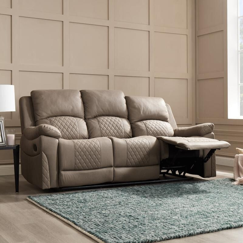 3 Seater Manual Recliner Sofa Light Brown Air Leather Padded Lounger