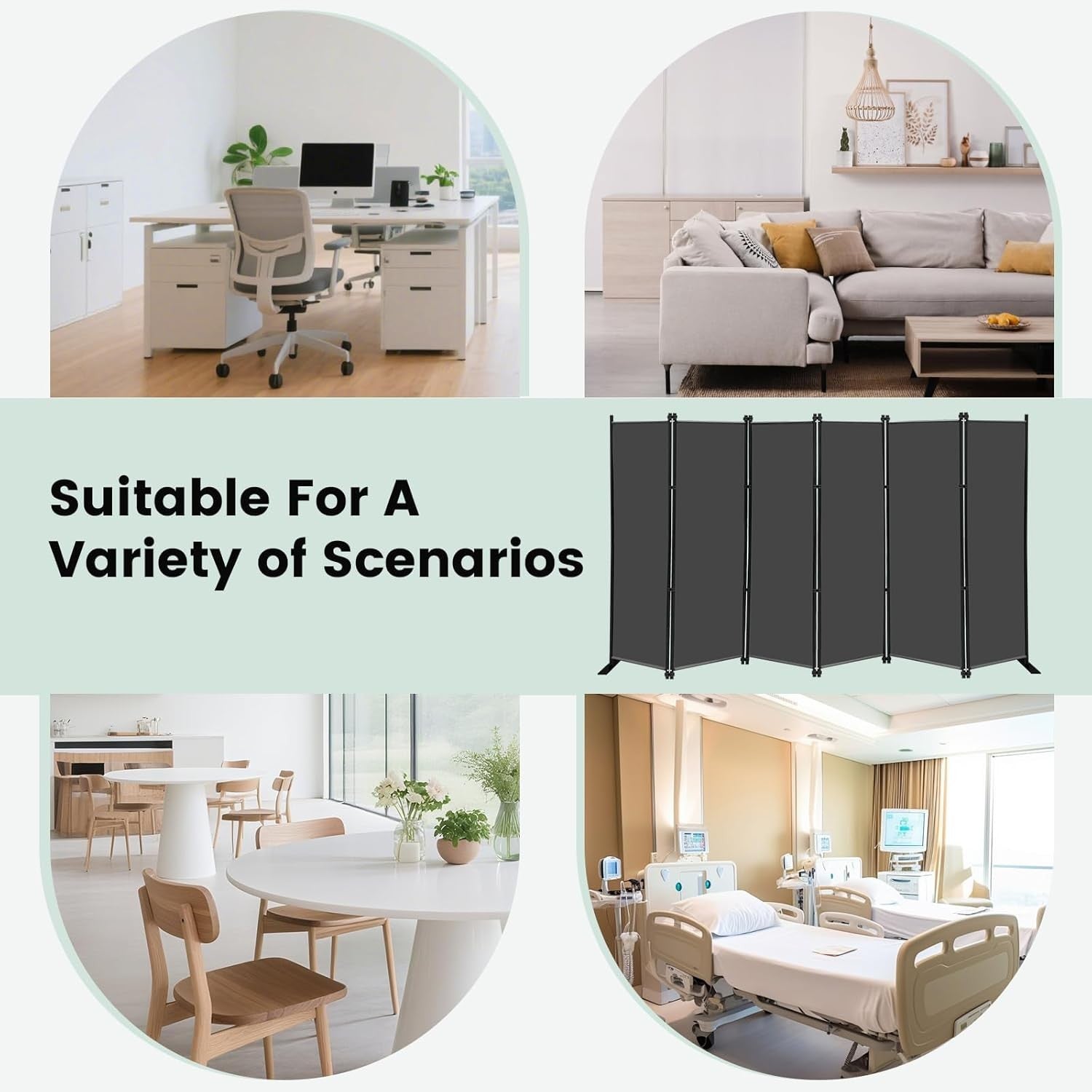 6 Panel Room Divider Folding Privacy Screen Freestanding Partition 304x183cm Gre