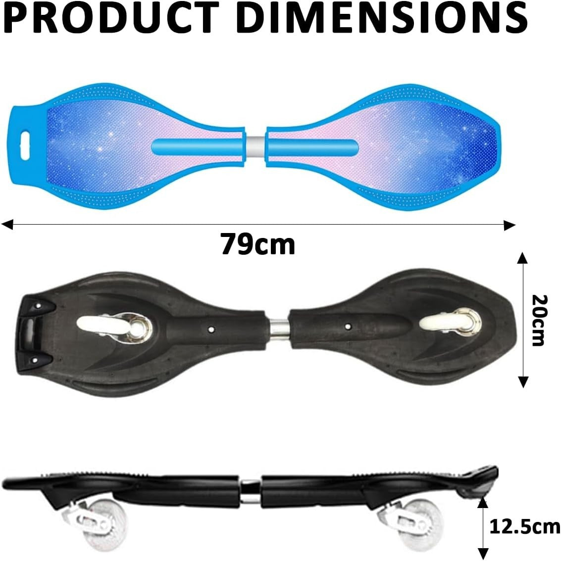 Blue Youth Caster Board LED Wheels Waveboard Skateboard 8+