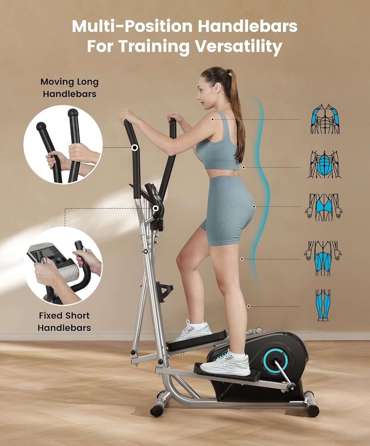 2-in-1 Elliptical Cross Trainer Home Gym Machine 16-Level Resistance